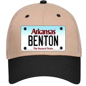 Benton Arkansas Metal on Trucker Mesh Snapback Hat - Khaki